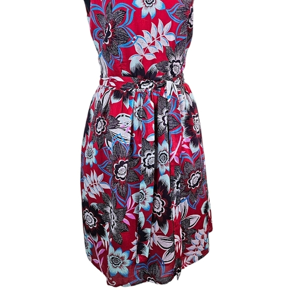 Talbots Red Jacquard Floral Tie Waist Fit & Flare Dress 10P Cotton Preppy Summer - Picture 11 of 16